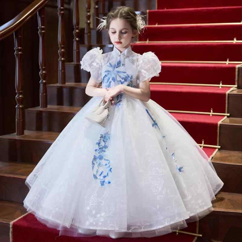 ドレス 女の子 子供 高級感 軽やかな贅沢 個性的 プリンセス レース プリーツ フォーマル 発表会 演奏会 結婚式 誕生日 パーティー セレモニー ロング丈 かわいい オールシーズン対応 ホワイト