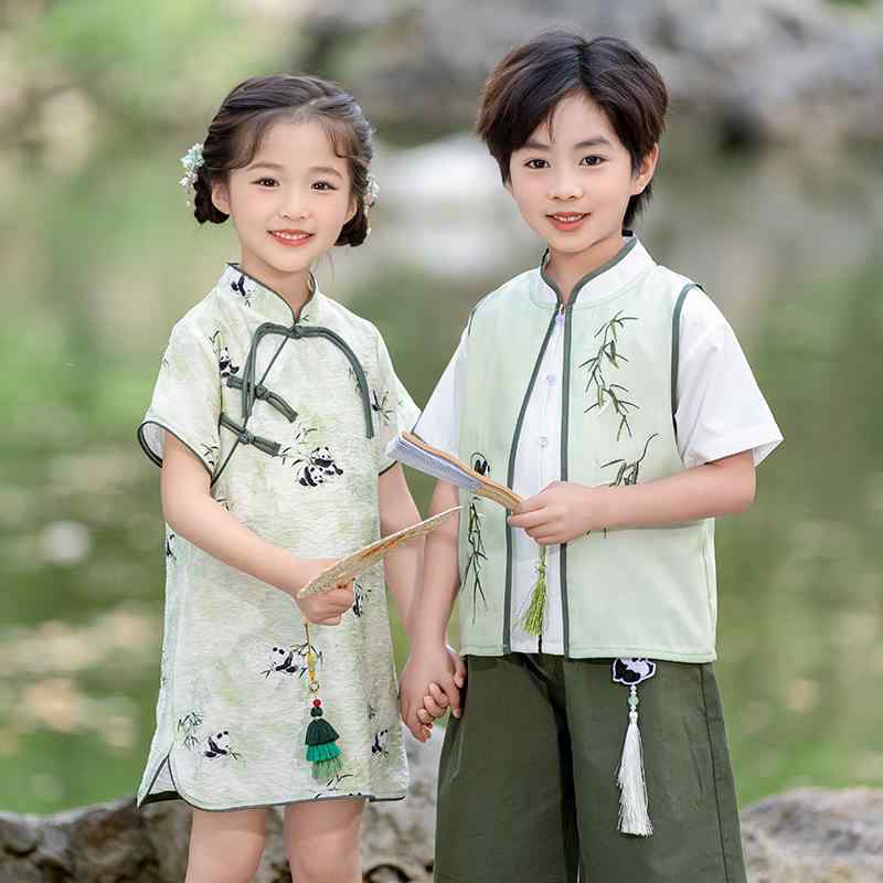 民族衣装 キッズ 男の子 女の子 男女兼用 漢服 唐装 チャイナドレス 中国風 新中式 おしゃれ 柔らか加工 綿混素材 演出服 ステージ衣装 春夏秋