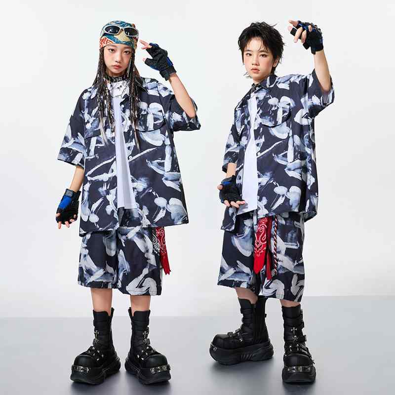 ダンス衣装 キッズ 男の子 ヒップホップ ジャズ ドラム 発表会 演出 ステージ 練習着 セットアップ 上下セット 綿混 柔らか素材 切り替え配色 おしゃれ トレンド カジュアル