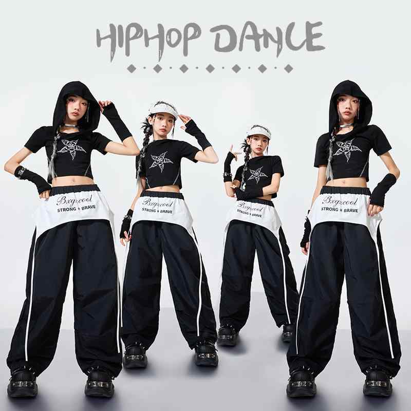 衣装 キッズ 女の子 ジャズダンス ストリートダンス ヒップホップ クロップド丈 ショート丈トップス セットアップ 上下セット 発表会 舞台 レッスン 練習着 綿 コットン 柔らかい オールシーズン トレンド クール おしゃれ パフォーマンスウェア
