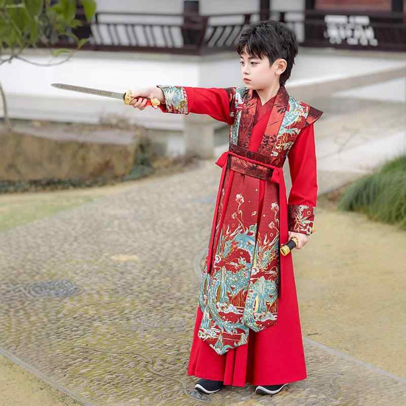 キッズ 男の子 柔らかな肌触り ポリエステル混紡 高級感 漢服 唐装 民族衣装 中国風 古風 貴公子風 かっこいい セットアップ 通年