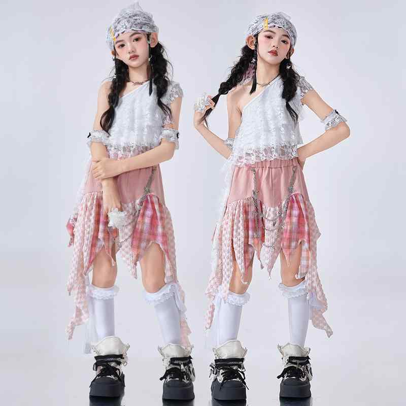 ダンス衣装 女の子 キッズ ジャズダンス ストリートダンス ヒップホップ 発表会 舞台 レッスン着 クール おしゃれ スタイリッシュ ポリエステル レース セットアップ 春夏