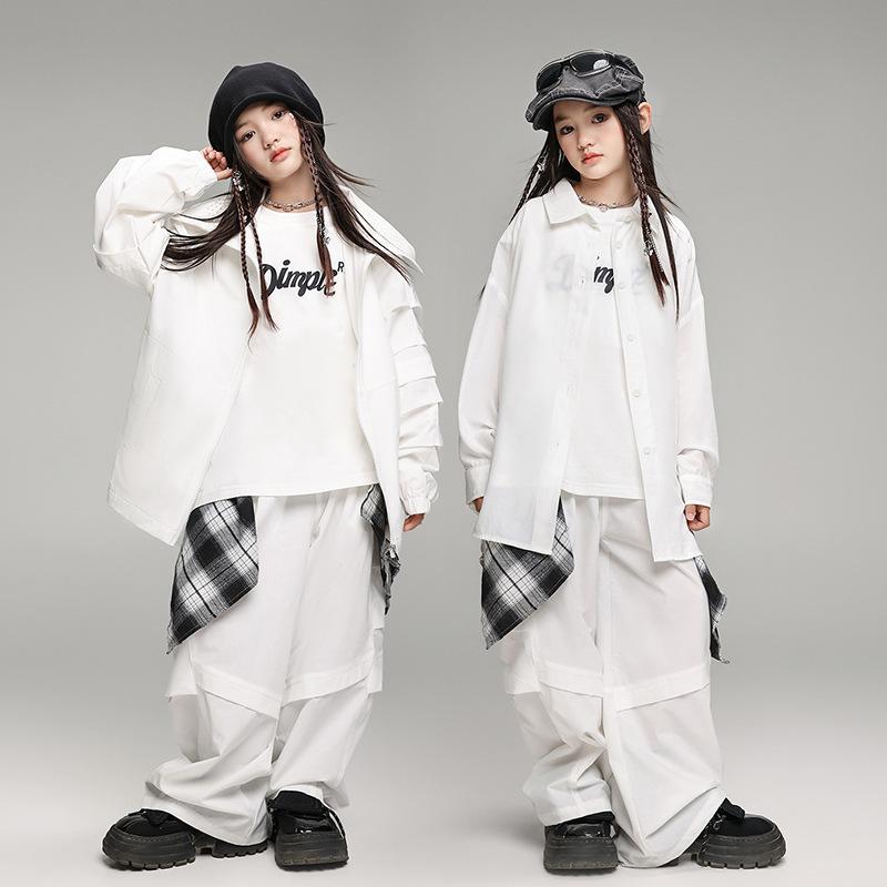 ダンス衣装 キッズ ジュニア 男の子 女の子 ヒップホップ ストリートダンス パフォーマンス 発表会 舞台 練習着 ゆったり ルーズフィット ジャケット アウター ポリエステル素材 動きやすい クール かっこいい おしゃれ 目立つ 秋冬