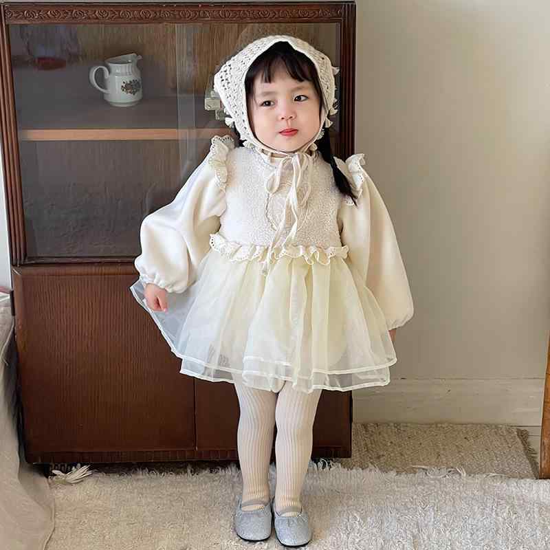 ロンパース ベビー 女の子 股下スナップ 綿95% 肌に優しい 柔らかい 長袖 プリンセスドレス 韓国子供服 無地 秋冬 フォーマル お出かけ ワンピース 女児 80 90 100cm