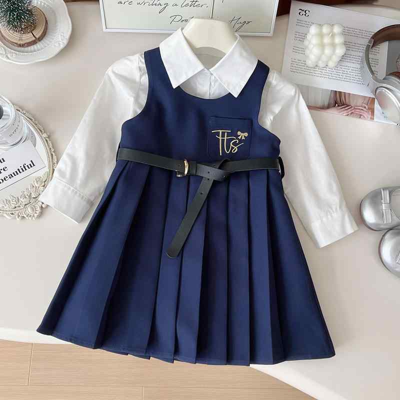 ジャンパースカートセット 女の子 キッズ 長袖 白シャツ 2点セット スクール風 制服スタイル 通学着 おしゃれ 春秋 綿混素材