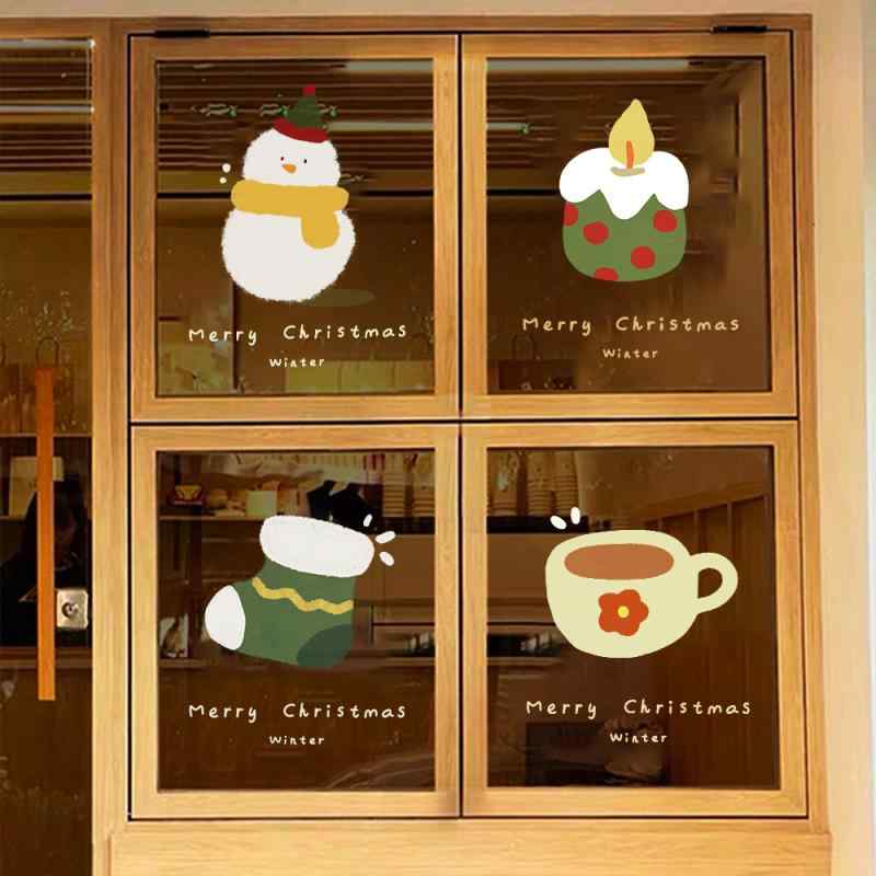 ステッカー 静電吸着 インスタ風 クリスマス 新年 窓 ガラス ドア スノーマン 雪だるま クリスマスツリー デコレーション PVC素材 モダン シンプル おしゃれ 店舗 オフィス シール