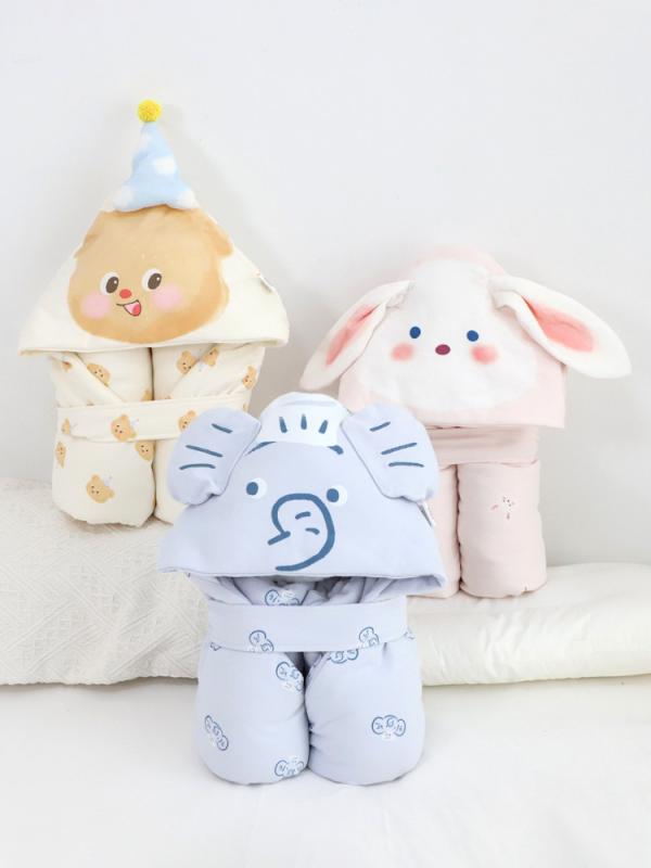 ベビーおくるみ 新生児 赤ちゃん 中綿入り キルティング コットン100% A類 秋冬 防寒 保温 足蹴り防止 寝冷え対策 外出 お出かけ 出産準備 退院 抱っこ布団 かわいい動物柄