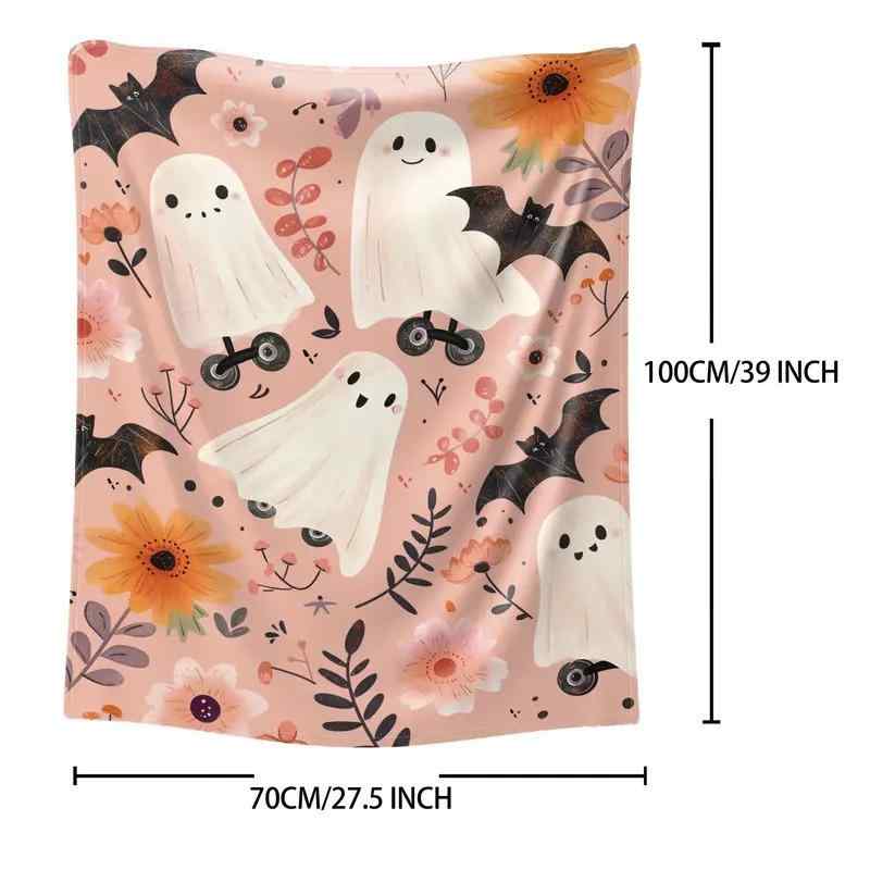 毛布 柔らか ふわふわ 快適 ポリエステル フランネル ハロウィン ゴースト柄 かわいい プリント ベッド ソファ ひざ掛け スローブランケット インテリア オールシーズン