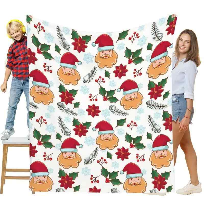 ブランケット 快適 柔らか ふわふわ クリスマス柄 サンタクロース リーフ柄 フランネル 毛布 オールシーズン対応 ソファカバー ベッドカバー モダン シンプル インテリア