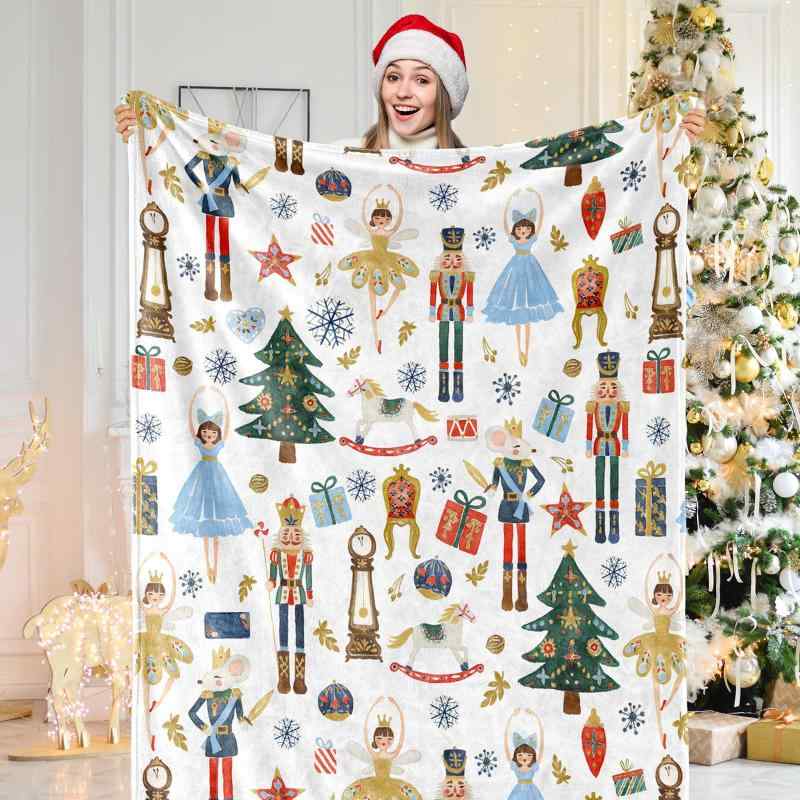 ブランケット フランネル ふわふわ 柔らか 快適 クリスマス 水彩 くるみ割り人形 キャラクター インテリア パーティー ベッド ソファ 装飾 四季