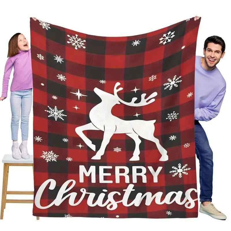 毛布 やわらか 軽量 肌に優しい 快適 フランネル ポリエステル クリスマス チェック柄 雪の結晶 トナカイ プリント ソファー ベッドルーム インテリア 装飾 オールシーズン