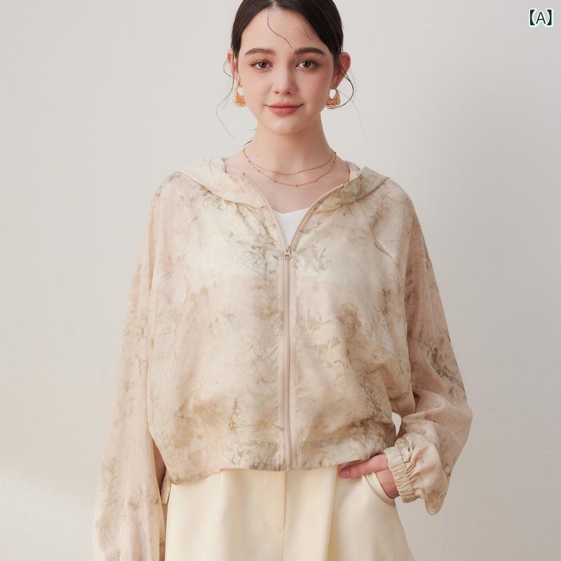 シャツ レディース 春夏 長袖 フード付き シルク調 植物花柄 プリント ジップアップ 羽織り 上着 通勤 カジュアル 通勤 オフィス｜セキュアデポ