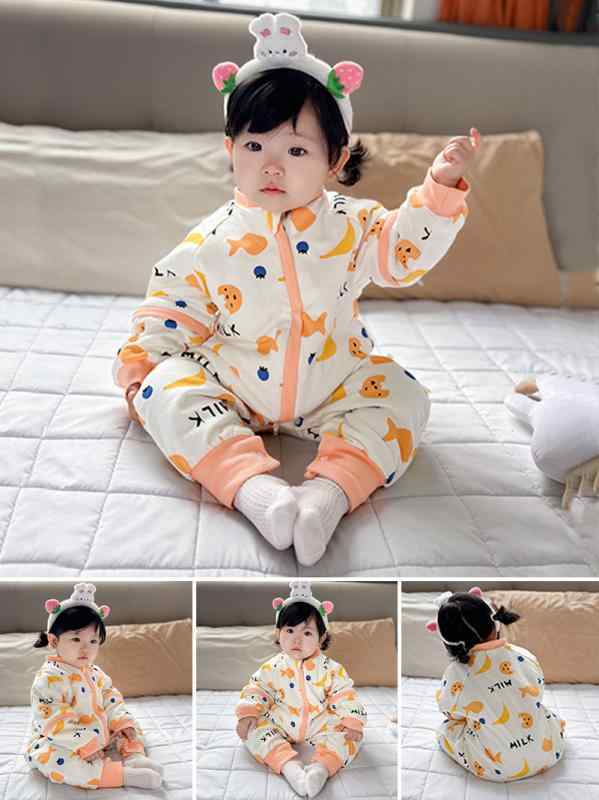 スリーパー ベビー キッズ 幼児 子供 温度調節機能 寝冷え防止 厚手 綿 秋冬用 衣服型パジャマ 洗濯機OK A類 プリント総柄 恐竜 バナナ 車柄｜セキュアデポ