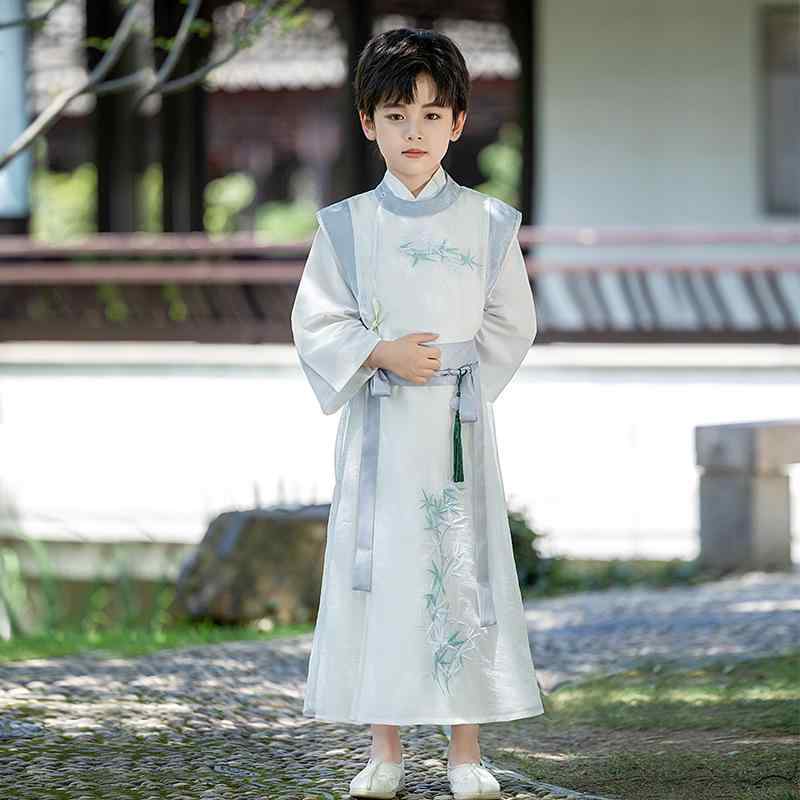 漢服 男の子 キッズ 薄手 軽量 中国風 古風 かっこいい 4wayストレッチ 伸縮性 ポリエステル100% 柔らかい 肌触り良い 子供服 男児 中華 衣装 イベント 発表会