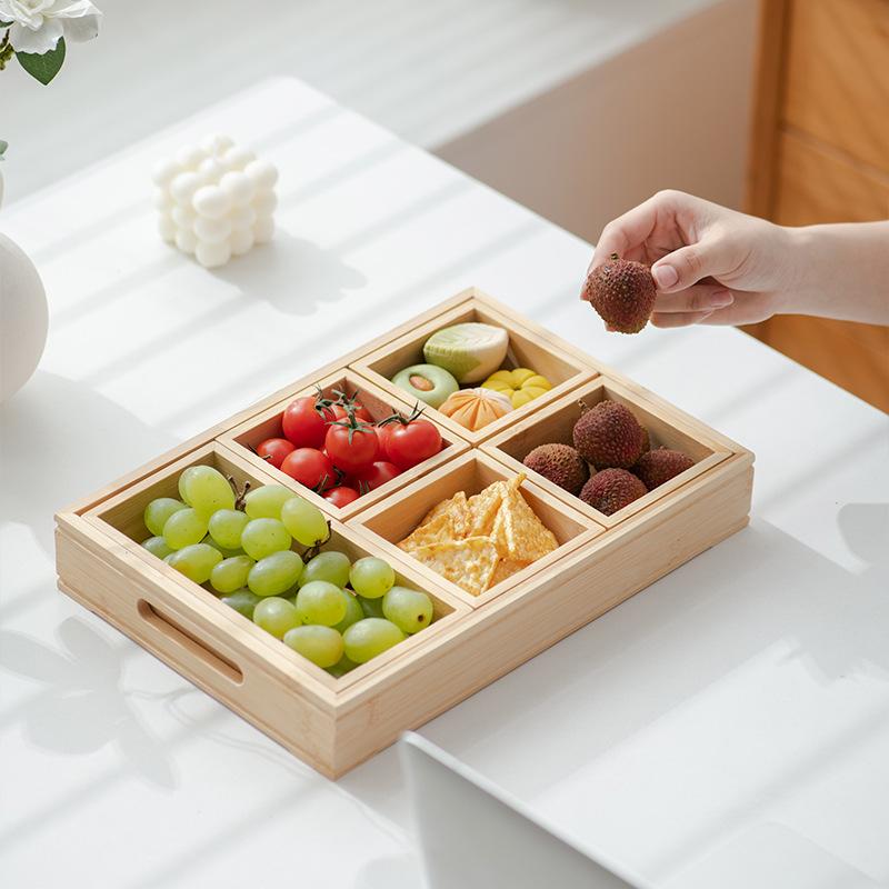 トレイ 竹製 仕切り付き 和風 北欧風 家庭用 来客用 お菓子 点心 ドライフルーツ ナッツ 茶菓子 収納 お盆 モダン おしゃれ