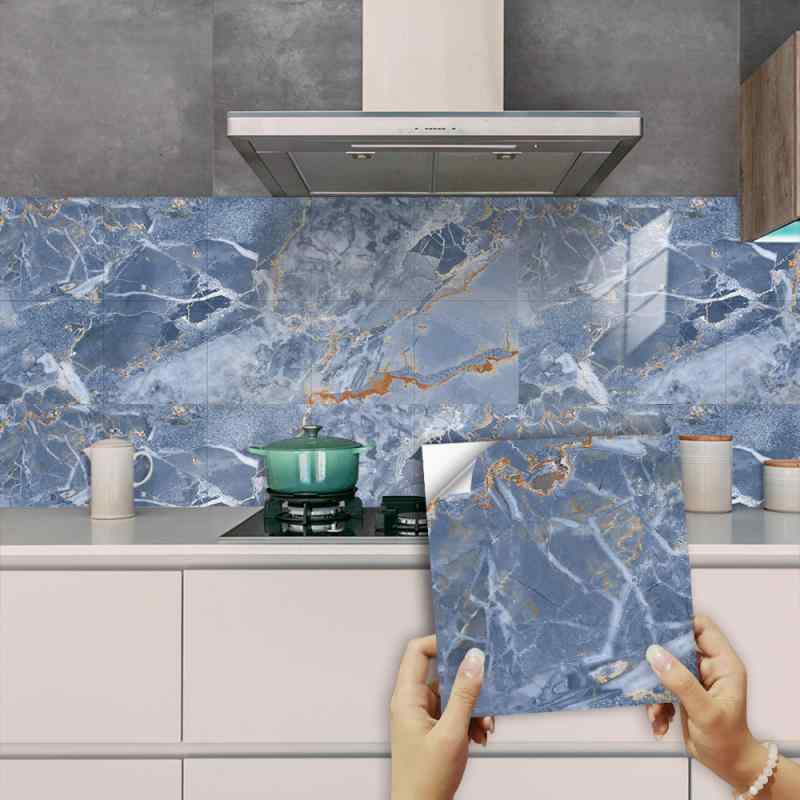 ウォールステッカー タイルシール 10枚セット 大理石調 光沢 硬質 PVC製 油汚れ防止 防汚 防湿 防カビ リビング バスルーム キッチン 模様替え デコレーション モダン