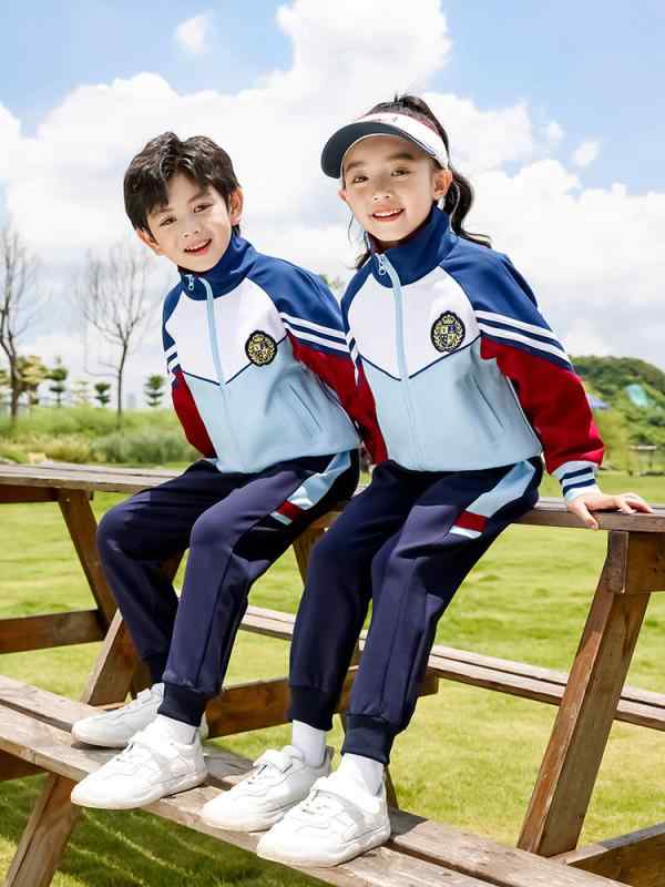 スクールウェア キッズ 男女兼用 学院風 制服 幼稚園 小学生 中学生 通学服 春秋 スポーツ ジップアップ 2点セット ウィンドブレーカー 運動会 衣装 フードなし 綿 コットン