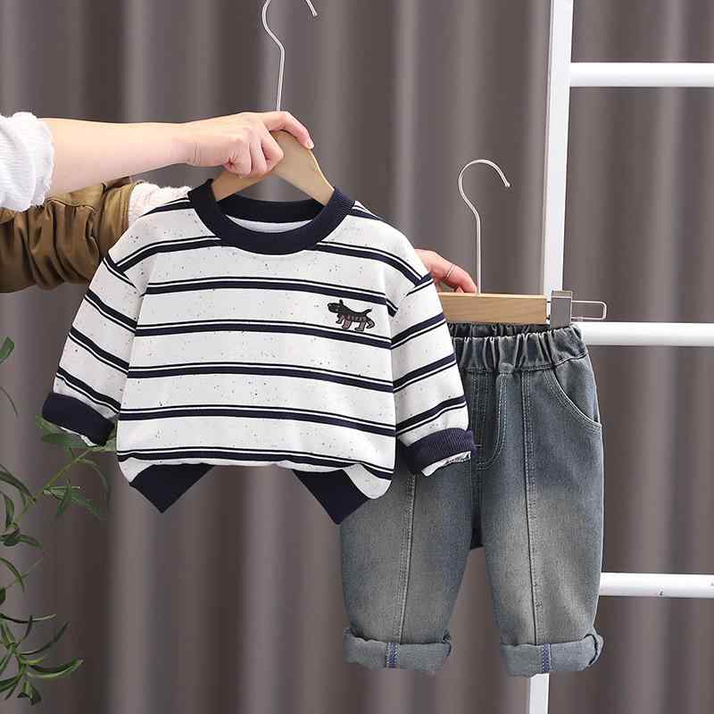 ベビーキッズ 男の子 パンツセットアップ 春秋 柔らかな肌触り 綿素材 ストライプ 犬柄 長袖 プルオーバー ロングパンツ 普段着 部屋着 カジュアル おしゃれ 2点セット オフホワイト 80cm 90cm 100cm 4,175円