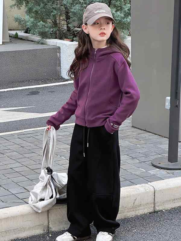 キッズ 女の子 ガールズ ジュニア 厚手 暖か 保温 やわらか 肌触り 両面ボア フリース フード付き 韓国風 無地 ショート丈 スリム ジャケット アウター トップス 秋冬 小学生 中学生