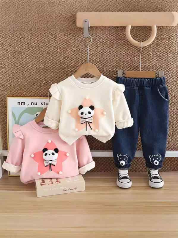 子供服 女の子 ベビー 春秋 長袖 スウェット パンツセットアップ 2点セット おしゃれ 韓国風 綿素材 肌触り柔らか キャラクタープリント プルオーバー 部屋着 普段着 通園着 ホワイト ピンク 80 90 100 110 120cm
