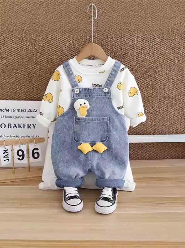 ベビー 男の子 キッズ 男児 サロペット オーバーオール パンツ セットアップ 秋服 2点セット 長袖 長ズボン 綿混 柔らか素材 カートゥーン柄 韓国風 かわいい お出かけ 股部分スナップボタン