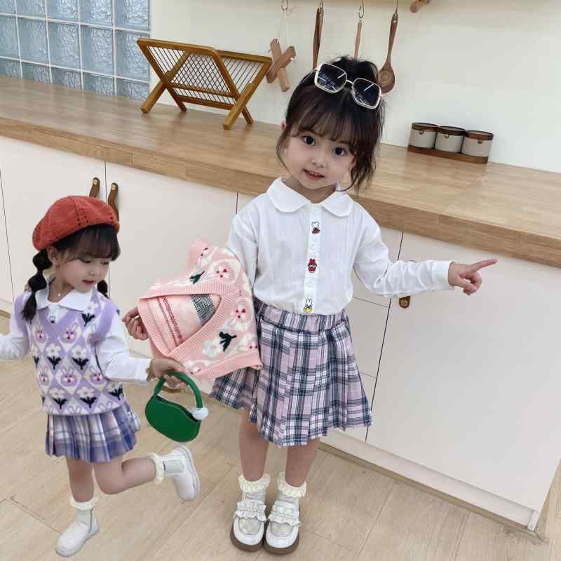 セットアップ ベビー 女の子 女児 春秋 かわいい おしゃれ ニット セーター ベスト ジレ プリーツスカート 3点セット 綿 柔らか ソフトタッチ 普段着 お出かけ