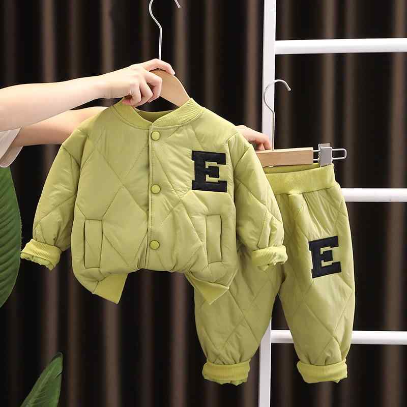 キッズ 男の子 韓国風 中綿入り 長袖 セットアップ パンツ 2点セット ベビー 幼児 80cm 90cm 100cm 110cm 120cm 秋冬 動物柄 キャラクター グリーン ベージュ ブラック