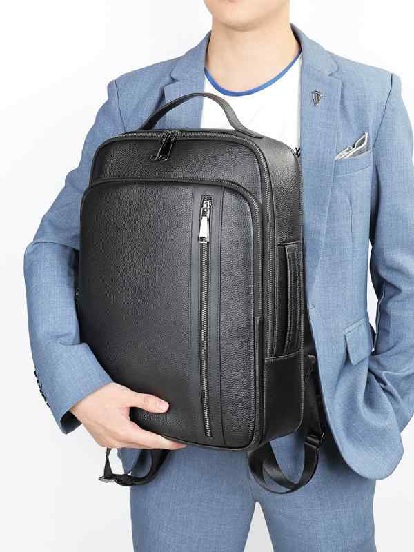 リュックサック メンズ バックパック 本革 牛革 トップグレインレザー 13インチPC収納 A4対応 大容量 耐摩耗 ビジネス 出張 通勤 通学 旅行 韓国風 おしゃれ ブラック 湾曲ショルダーストラップ