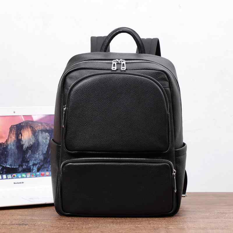 リュックサック メンズ ビジネス 通勤 出張 本革 一層牛革 PC収納 旅行 トラベル 鞄 ライチ柄 シボ加工 耐摩耗 防犯 大容量 負担軽減 ポリエステル裏地 人間工学背面パネル カジュアル ブラック
