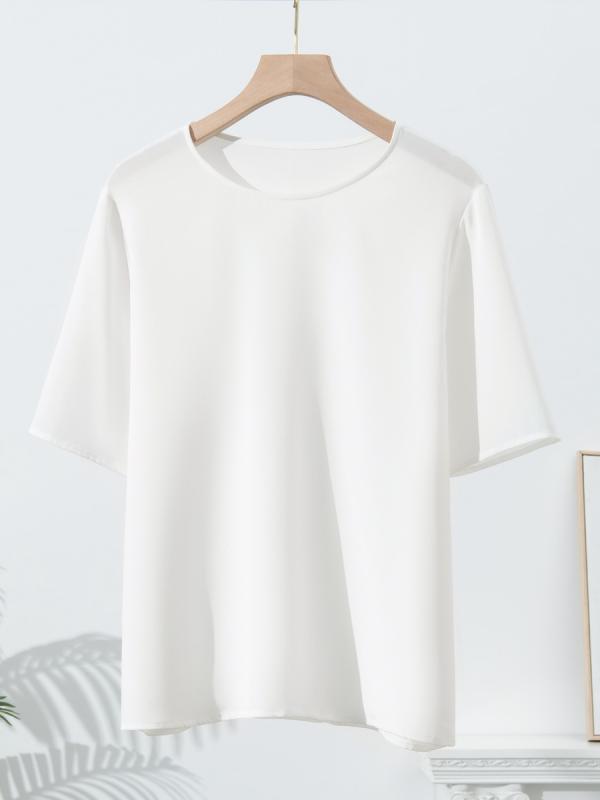 Tシャツ レディース 春夏 シルク 絹 桑絹 接触冷感 吸湿速乾 ストレッチ 半袖 丸首 クルーネック 無地 ゆったり ルーズ オーバーサイズ カジュアル 通勤 オフィス 部屋着 上品 デイリー