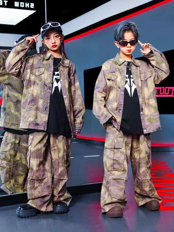 パンツ キッズ ジュニア 男女兼用 迷彩柄 ワーク カーゴ レトロ ヴィンテージ ストリート ダンス ヒップホップ カジュアル 秋冬