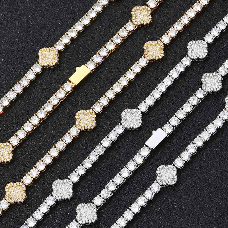 ネックレス ブレスレット メンズ 欧米風 ヒップホップ ジルコニア テニスチェーン 四つ葉のクローバー 高級感 トレンド 多用途 オールシーズン