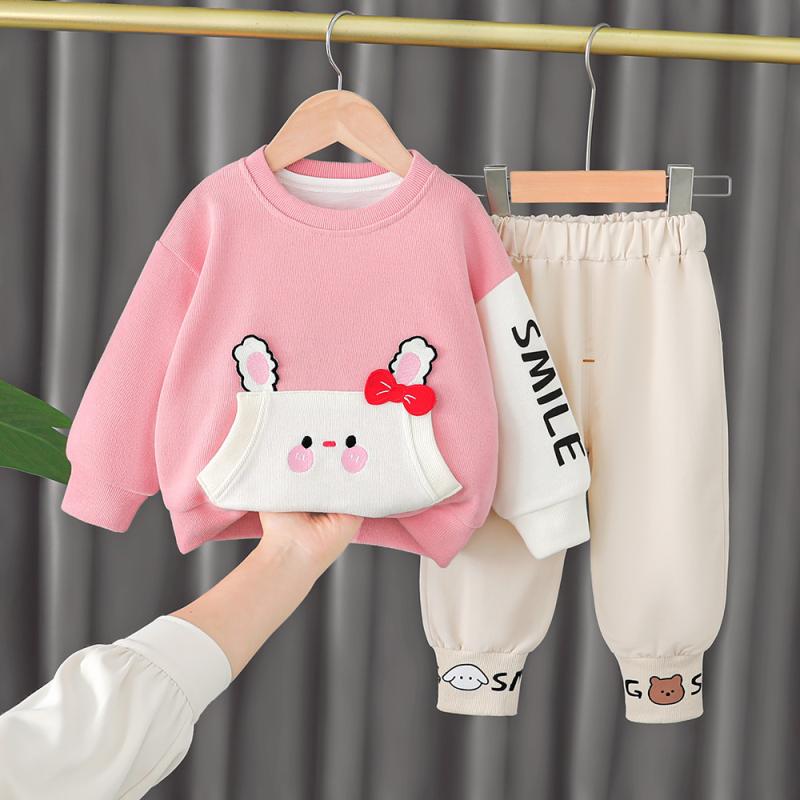 キッズ ベビー 男女兼用 かわいい キャラクター アニマルポケット スウェット セットアップ 春秋 長袖 綿混 柔らか素材 普段着 部屋着 お出かけ ピンク ブルー カーキ 80 90 100 110 120cm