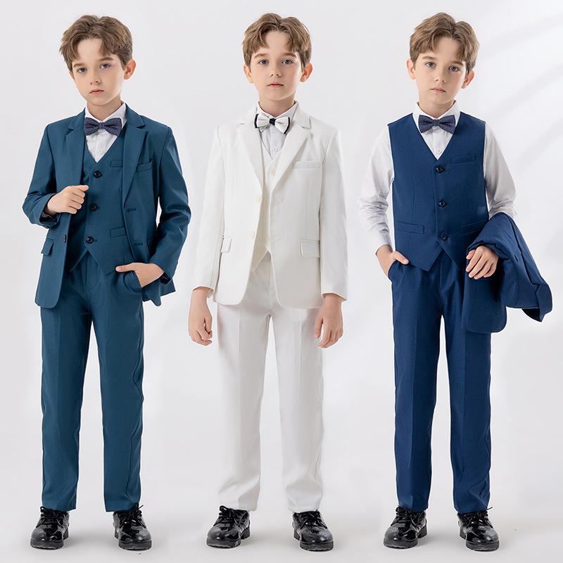 キッズ 男の子 フォーマルスーツ セットアップ ジャケット ベスト パンツ 蝶ネクタイ 英国風 紳士服 結婚式 発表会 入学式 卒業式 誕生日 演奏会 シングルボタン 長袖 オールシーズン