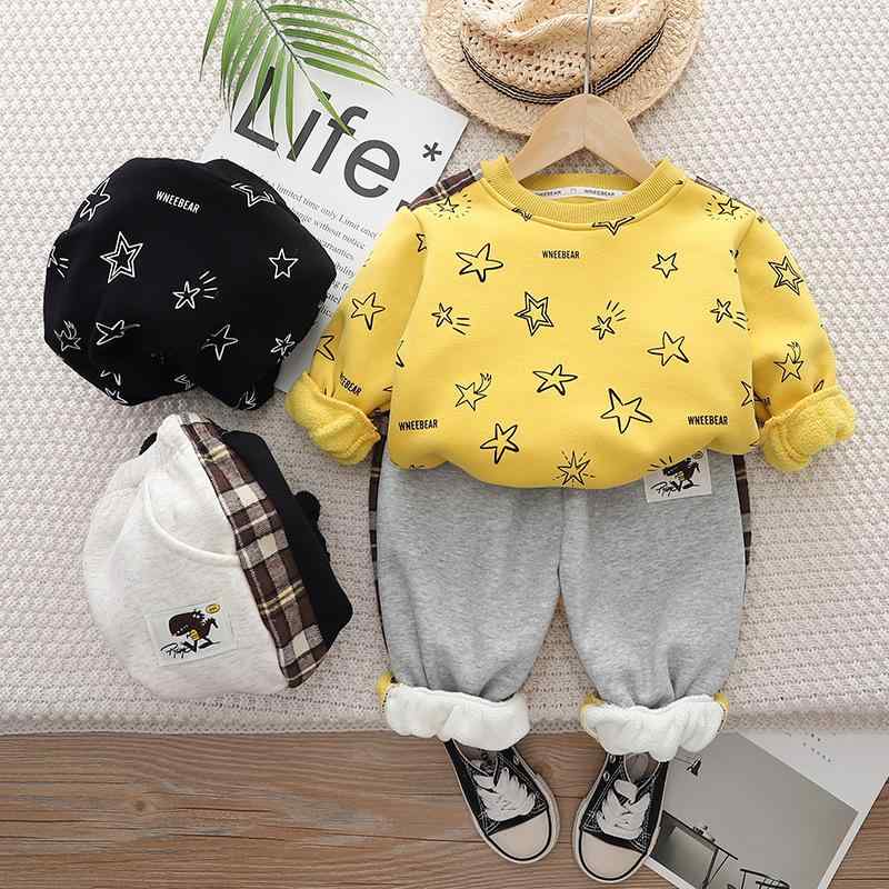 キッズ 男の子 裏起毛 スウェット 長袖 ポケット付き 星柄 パンツ セットアップ 秋冬 韓国風 カジュアル おしゃれ 綿混 普段着 部屋着