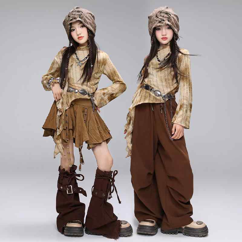 キッズ 女の子 ダンスウェア ヒップホップ ジャズ ストリート 発表会 ステージ衣装 デザート風 廃墟スタイル トレンド ファッション