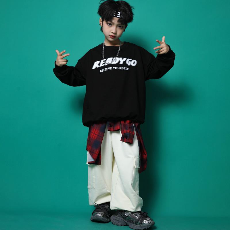 キッズ 男の子 ボーイズ ヒップホップ ストリートダンス ダンス 発表会 衣装 ステージ パフォーマンス ドラム 演奏服 上下セット セットアップ かっこいい クール おしゃれ トレンド 綿混 春秋物