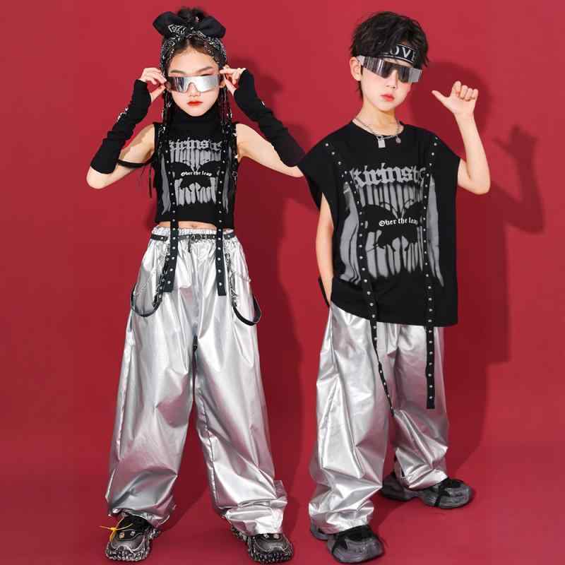 ヒップホップ衣装 キッズ 男の子 女の子 ストリートダンス ジャズダンス 発表会 練習着 上下セット セットアップ おしゃれ かっこいい 子供服 ポリエステル 春秋 パフォーマンスウェア ジュニア