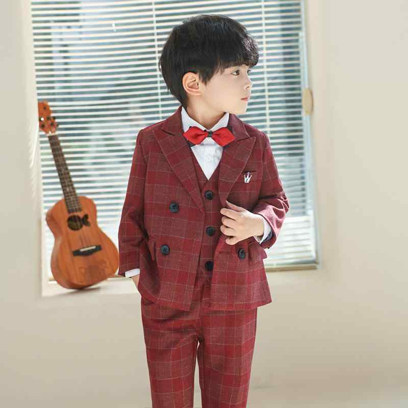 キッズ 男の子 スーツ 秋冬 チェック柄 ブリテッシュ かっこいい フォーマル 結婚式 発表会 卒園式 卒業式 幼稚園 セットアップ 長袖 ポリエステル ダブルボタン