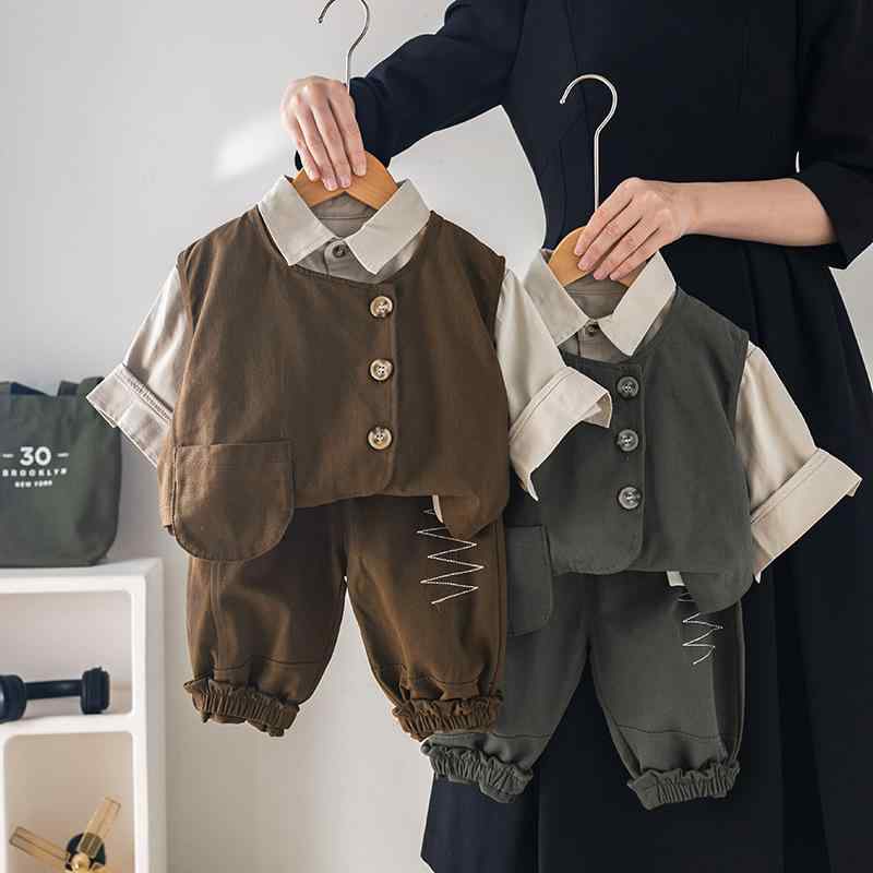 キッズ 男の子 セットアップ 柔らかな肌触り 英国風 スリーピース スーツ ジャケット ベスト パンツ コットンブレンド 秋物 おしゃれ 入学式 結婚式 発表会 お出かけ フォーマルウェア 4,630円
