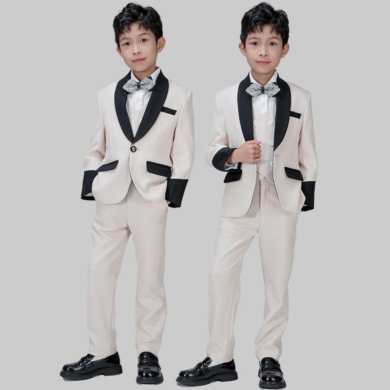 キッズ 男の子 フォーマル スーツ セットアップ 礼服 男児 ピアノ発表会 演奏会 結婚式 フラワーボーイ 司会者 七五三 入学式 卒園式 ブリティッシュスタイル スクール風 ポリエステル素材 オフホワイト