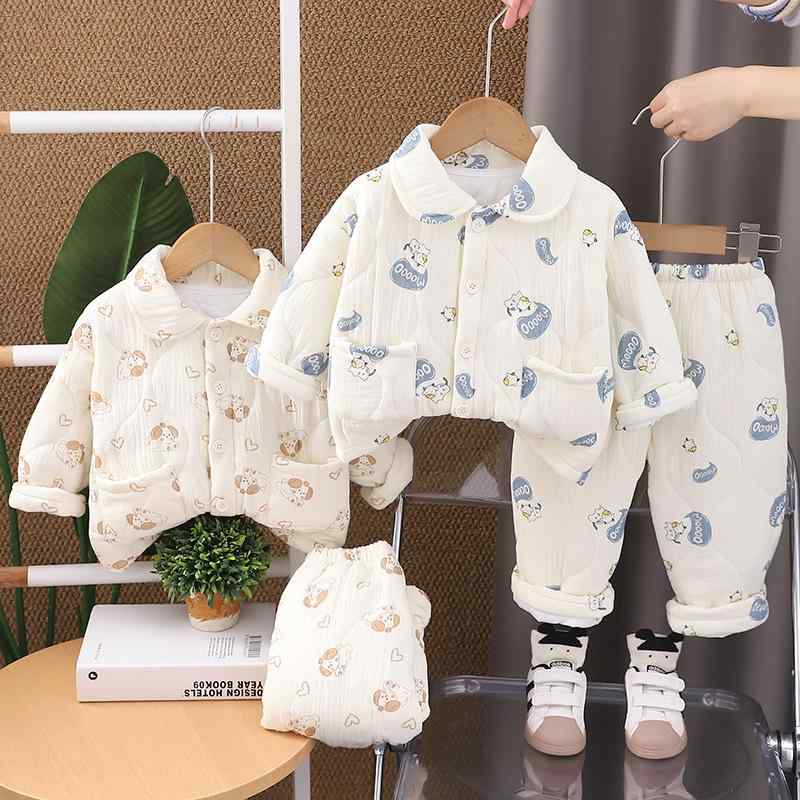 セットアップ 男の子 ベビー 秋冬 ガーゼ 厚手 綿 コットン パジャマ 長袖 牛柄 ドッグ柄 アルファベット柄 おしゃれ かわいい 上下セット 部屋着