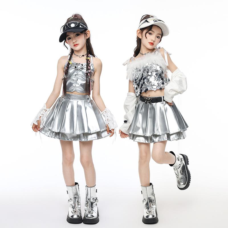 キッズ 女の子 ダンス 衣装 スパンコール セットアップ ジャズダンス ヒップホップ ストリートダンス 発表会 ステージ 練習着 舞台 イベント コンテスト トップス スカート 秋冬 ポリエステル