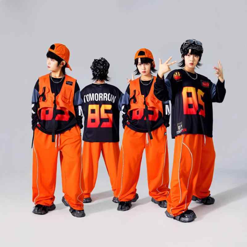 キッズ 男の子 ダンス衣装 ヒップホップ ストリートダンス 発表会 ステージ ドラム演奏 ベスト セットアップ 上下セット ポリエステル素材 春秋 トレンド 多彩 ドーパミンカラー