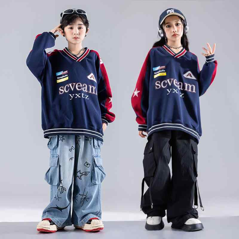 キッズ 男の子 ダンス衣装 ヒップホップ ストリートダンス 春秋 ゆったり ルーズフィット セットアップ 子供服 ドラム演奏 発表会 ステージ衣装 練習着 ポリエステル スウェット ロングパンツ