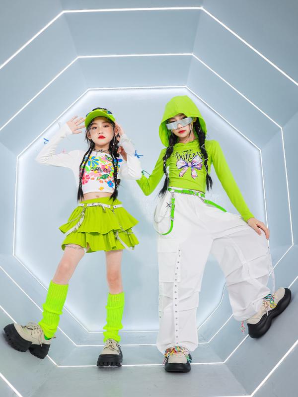 キッズダンス衣装 女の子 ドーパミン スイートクール ジャズ ヒップホップ ストリート 発表会 ステージ パフォーマンス 衣装セット 上下セット 蛍光カラー 子供 ガールズ