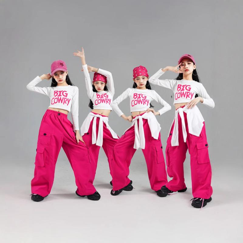 キッズ 女の子 ダンス衣装 ストリートダンス ヒップホップ K-POP ジャズダンス 発表会 ステージ衣装 ドーパミンカラー カラフル セットアップ トップス ポリエステル 春秋