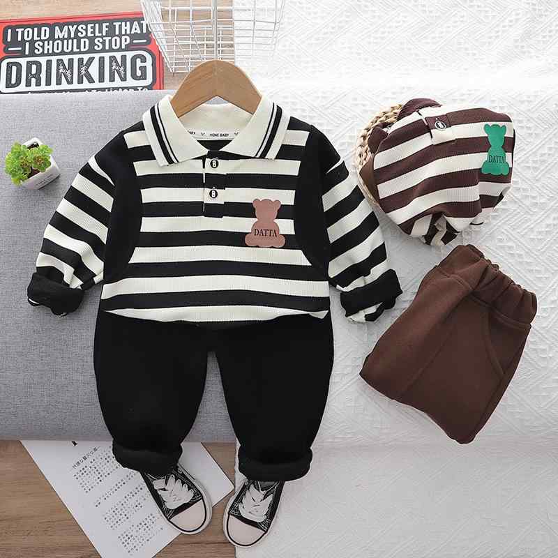 キッズ 男の子 セットアップ 春夏 ストライプ柄 ポロシャツ風スウェット 長袖トップス パンツ 2点セット フードなし 柔らかい肌触り カジュアルスタイル 綿混