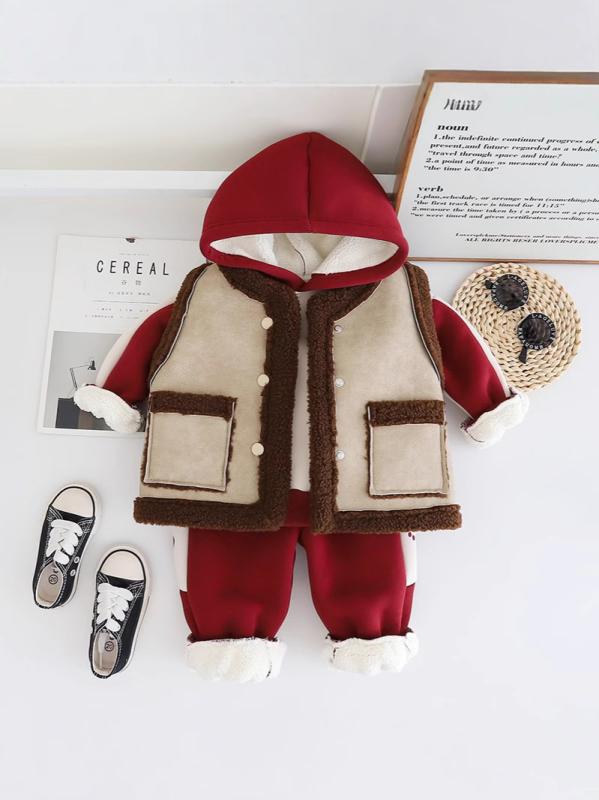 ベビー服 男の子 秋冬 裏起毛 厚手 ベスト 3点セット フード付き くまデザイン コットン 綿素材 韓国風 おしゃれ かわいい 通園 普段着 お出かけ キッズウェア 80cm 90cm 100cm