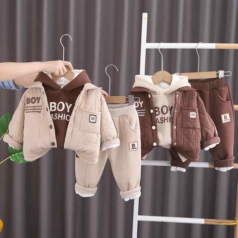 セットアップ 男の子 ベビー キッズ 裏起毛 保温 防寒 暖かい 厚手 柔らかい 中綿ジャケット フード付き 長袖 パンツ スリーピース コットン アルファベット柄 韓国風 おしゃれ かわいい スポーツ 冬